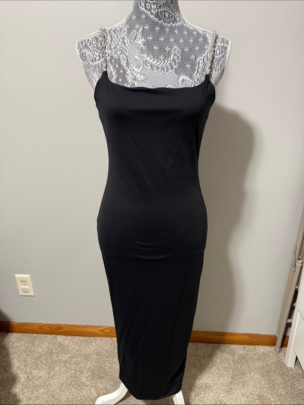 Classic Black Slip Maxi Dress with Chain Straps